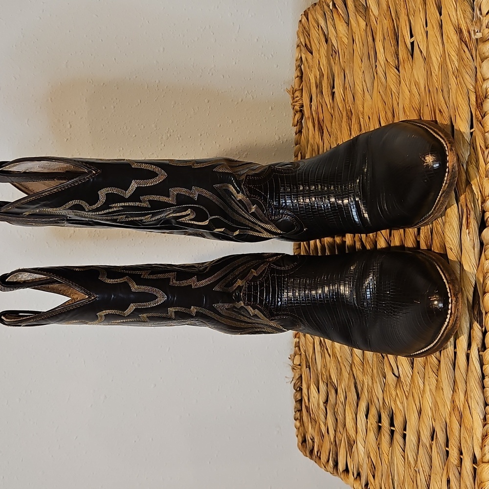 Vintage Diamond J Leather Mens Black Western Cowboy Boots Sz. 8 EE Wide - Picture 5 of 16